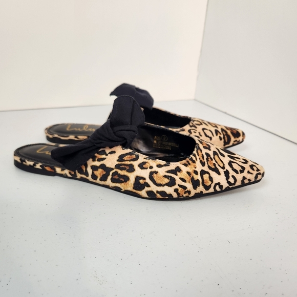 Lulu's Macey Leopard Suede Pointed Toe Bow Mules Flats Slip On Shoes Size 9 - Picture 7 of 7